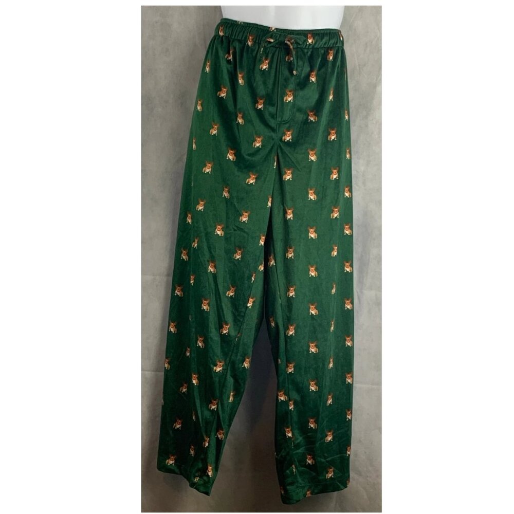 Club Room Men's Fleece Pajama Pants, Green With Christmas Reindeer Dogs, XXL